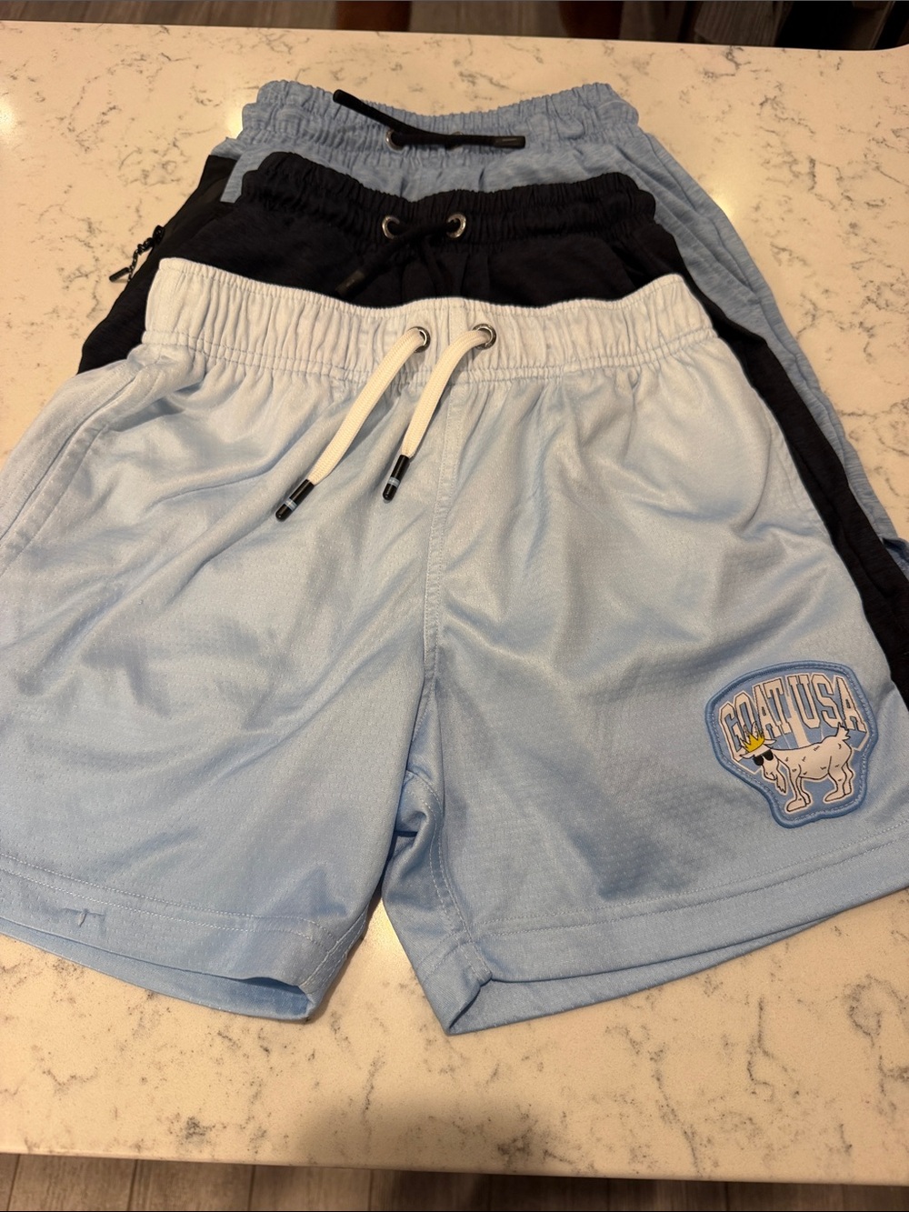 Kids GOAT USA Athletic Shorts with Drawstring, 3 Pair, Sz M